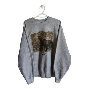 Gray Barry's Bay Moose Graphic Crewneck Sweatshirt XL Gildan Cottagecore Cabin